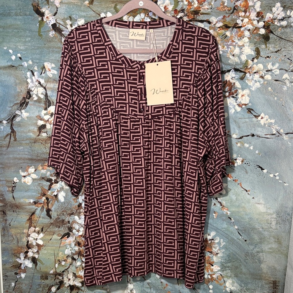 Geometric Print Blouse in Plum